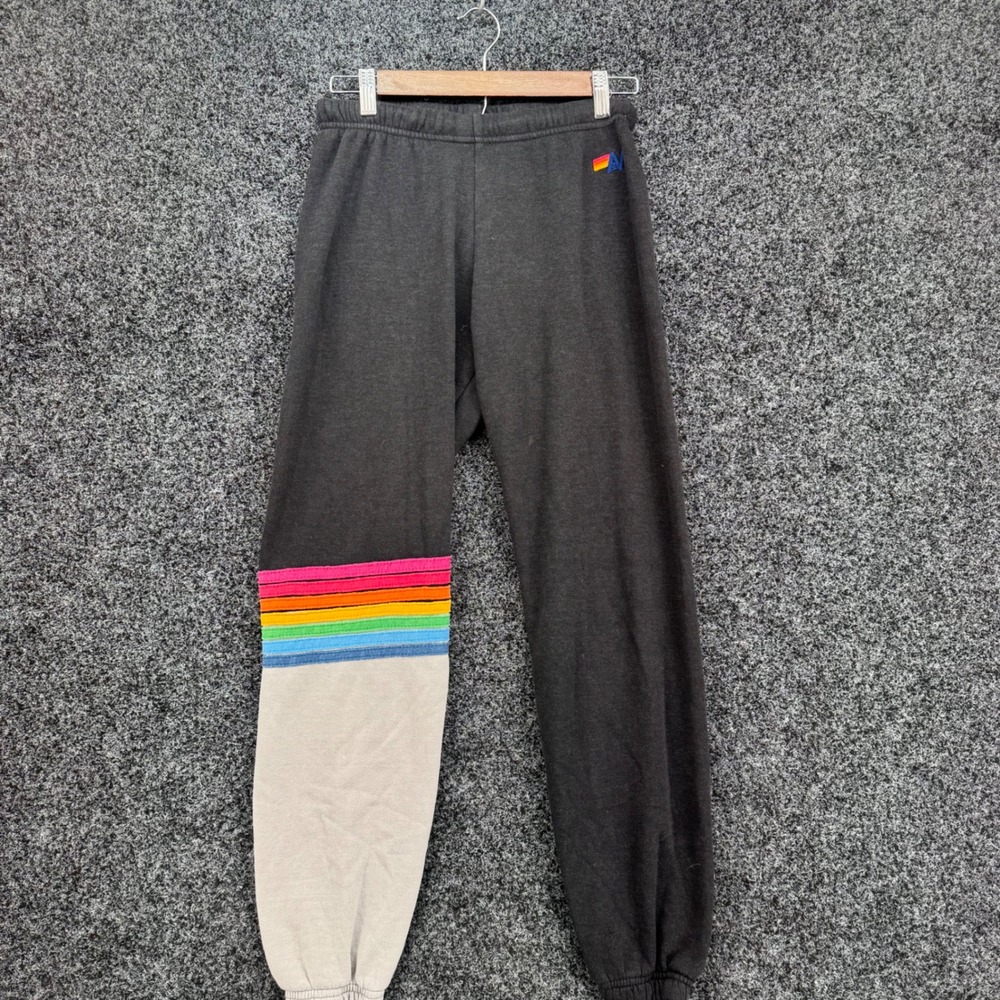 Aviator Nation Rainbow Stripe Sweatpants Charcoal Grey Small Made in USA